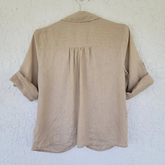 INC Linen Buttondown Cropped Top Womens Size S Tan Brown Twisted Front - Picture 6 of 10